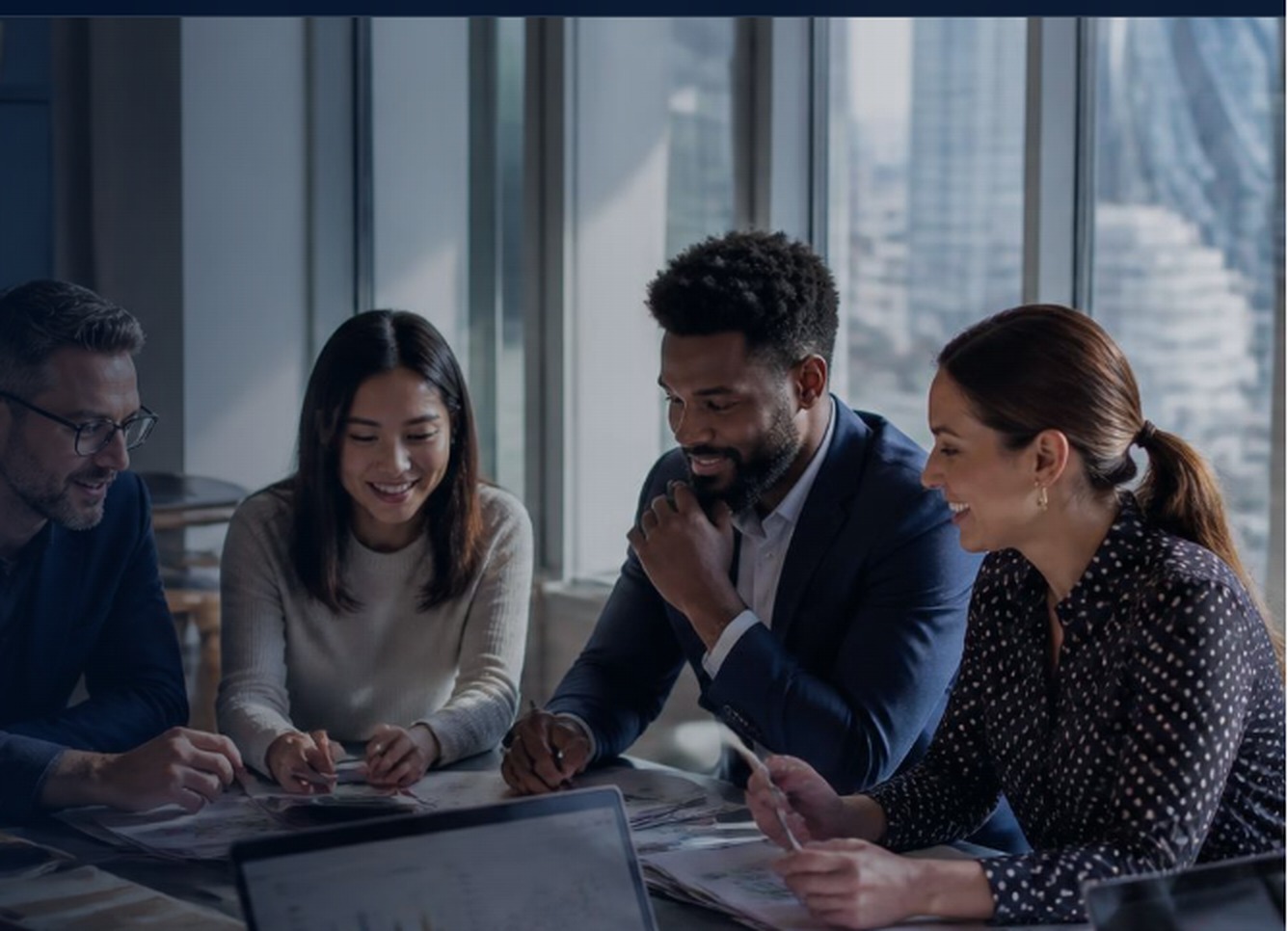 Business team collaborating in a modern London office